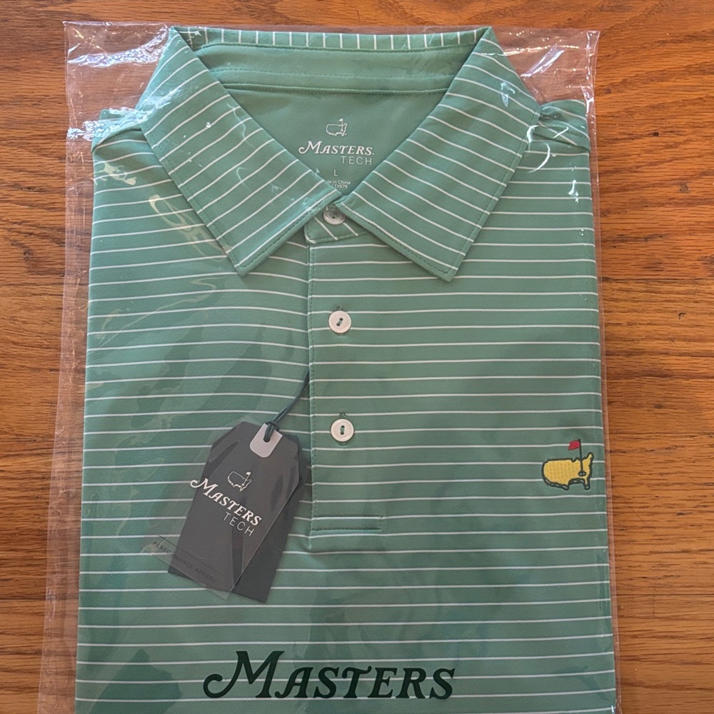 Masters Green Striped Polo with Embroidered Logo